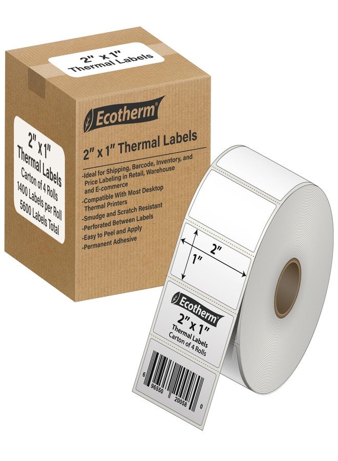 Ecotherm 2"x1" Thermal Labels for Rollo, Munbyn, Zebra, Godex, Arkscan, iDPRT, Offnova Printers and More - White Paper Stickers - Small Multipurpose Barcode Labels | 5600 Labels | 4 Rolls | by Ecotherm - Image 1